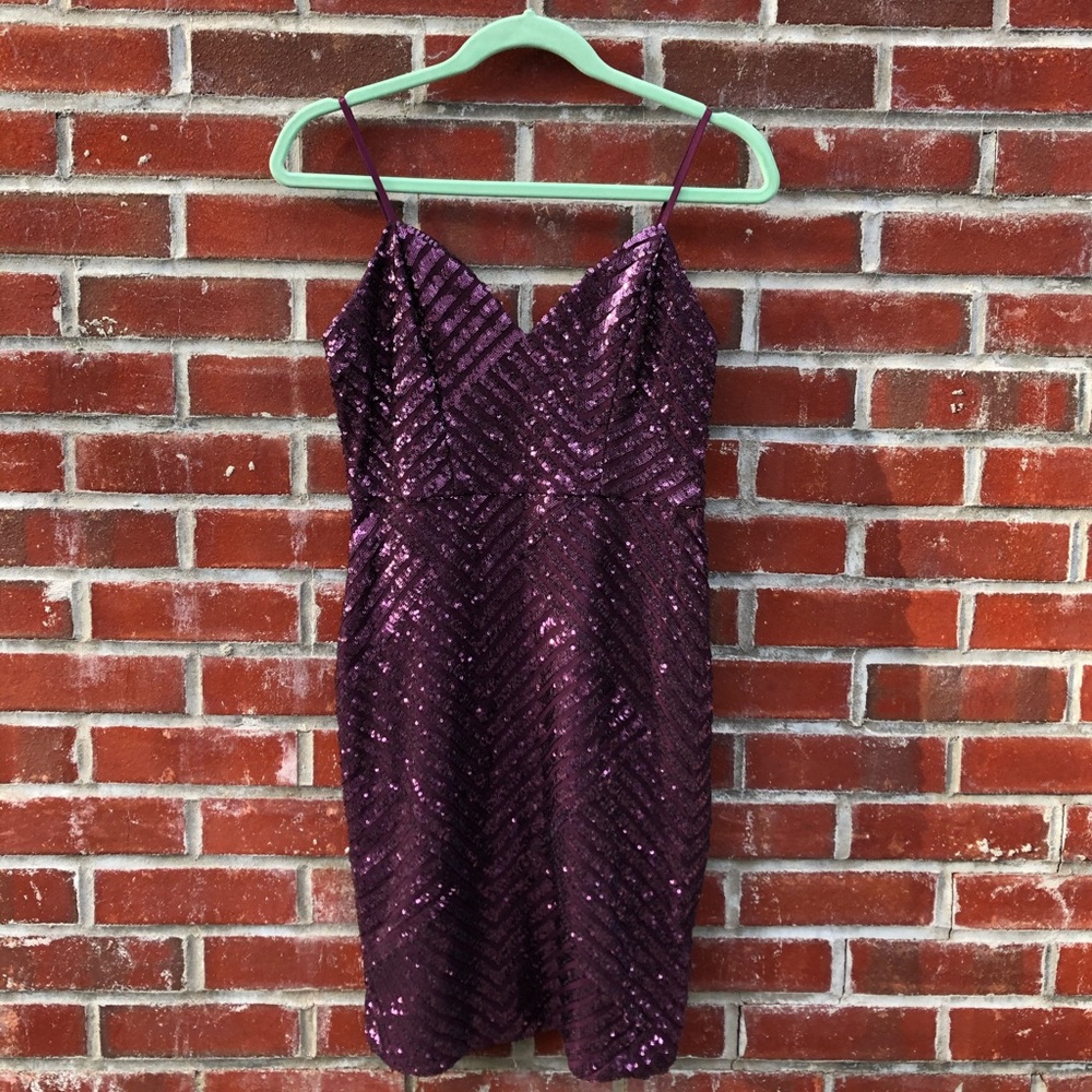 Charlotte Russe Y2K Purple Sequin Formal Mini Dress Mermaidcore Medium - Picture 2 of 5